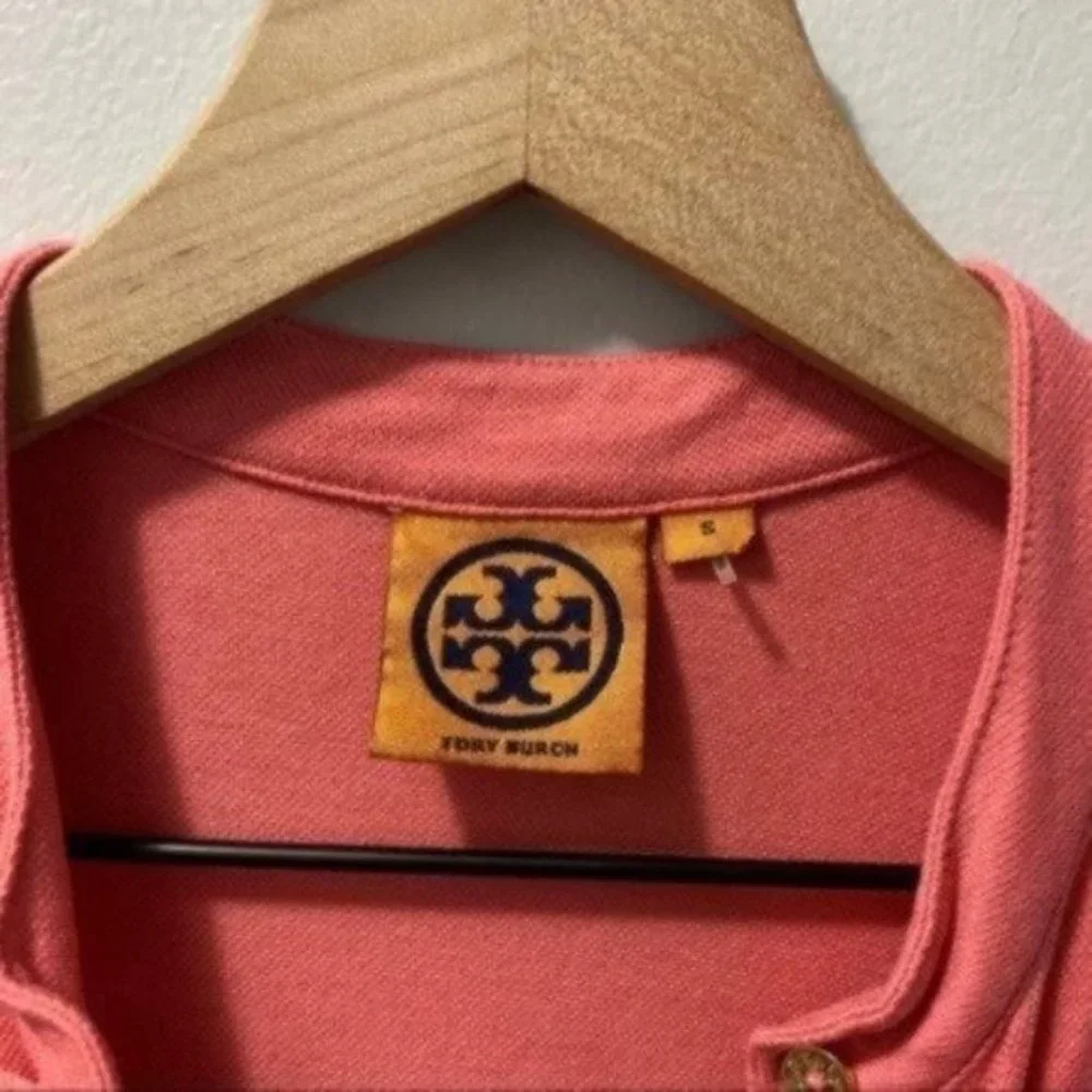 Tory Burch Coral Romilly Polo Long Sleeve Top Ruffled Preppy Chic Size Small